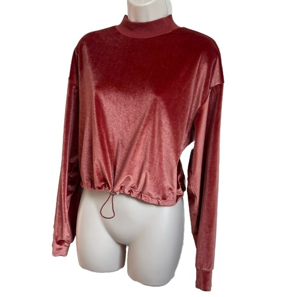 Topshop Velour Cropped Long Sleeve Rust Orange Pullover Sweatshirt Top size 8 - Picture 2 of 8